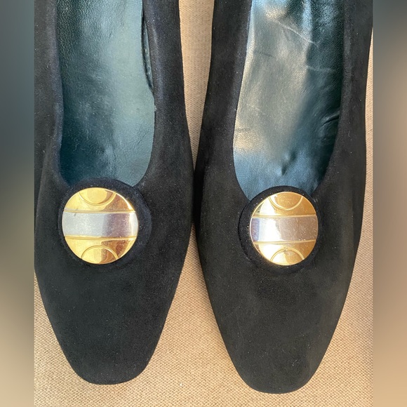 CLASSIC EL CORTE INGLES PUMPS SHOES ALMOND TOE BLOCK HEEL BLACK SUEDE 40 EU/9-D - Picture 7 of 12